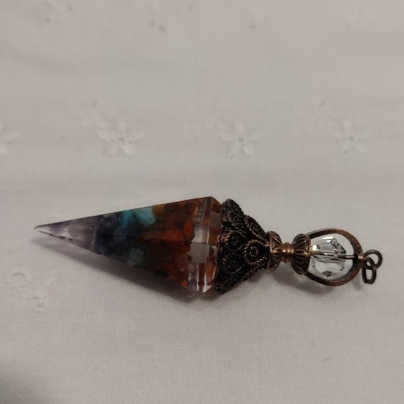 Chakra 7 Stone Chip Crystal Pendulum - Picture 4 of 6